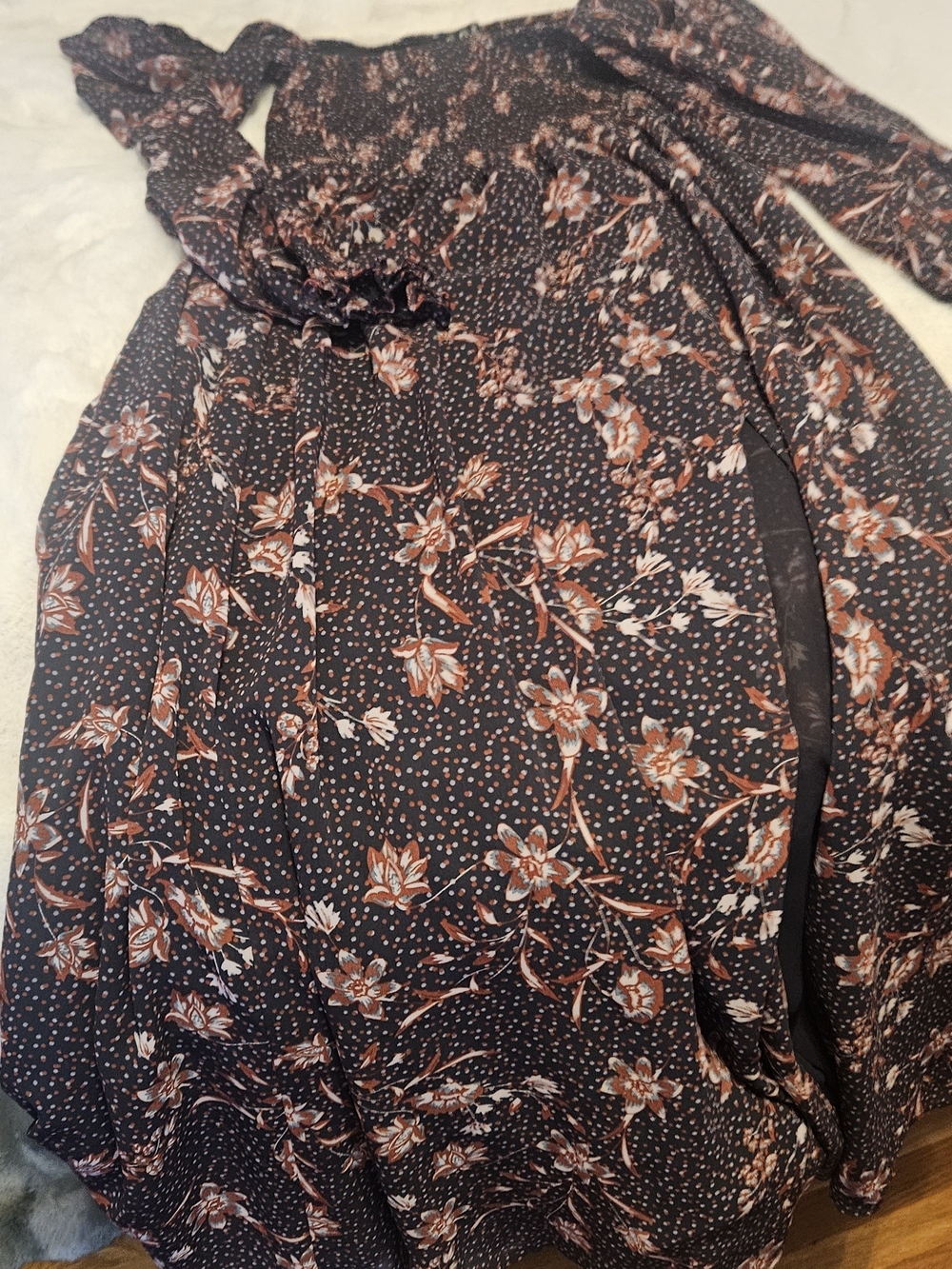o.p.t. Black Floral Midi Dress with Rust and Cream Accents